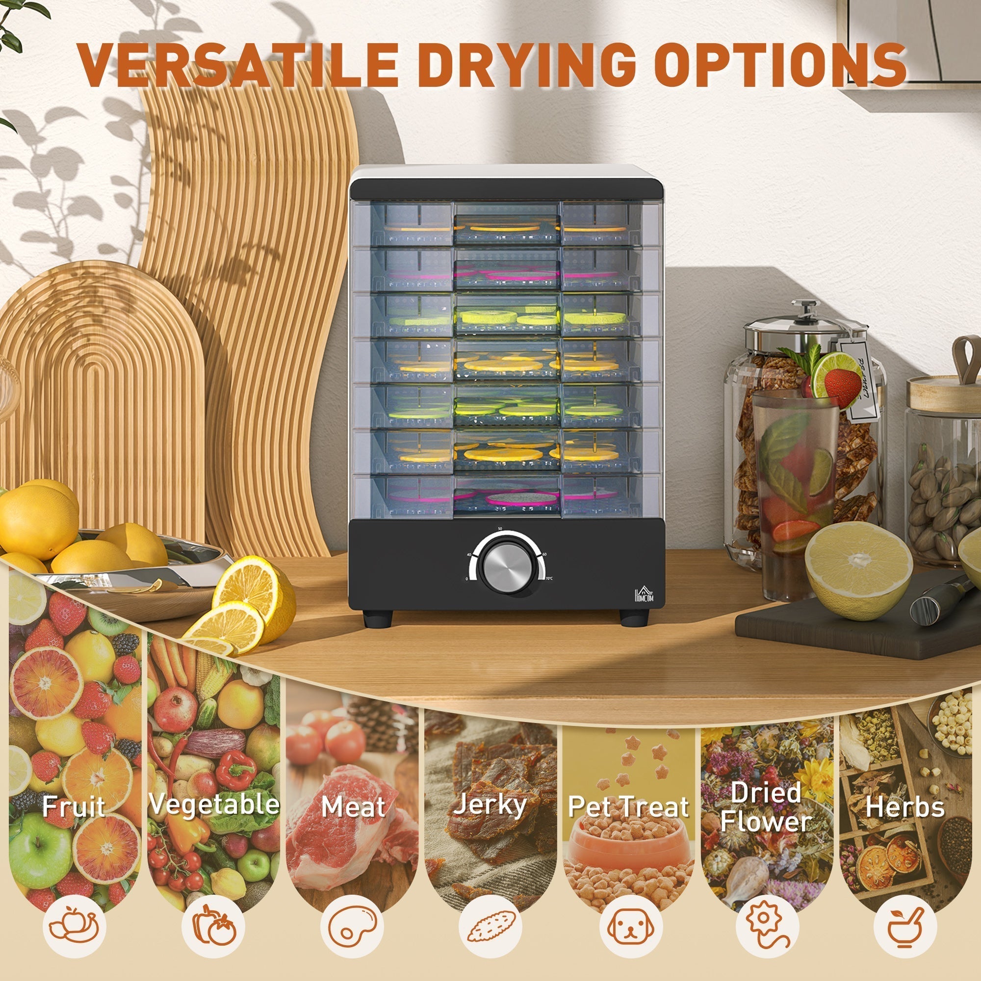 HOMCOM Seven Tray, 40-70√Ç¬∞C Food Dehydrator - White