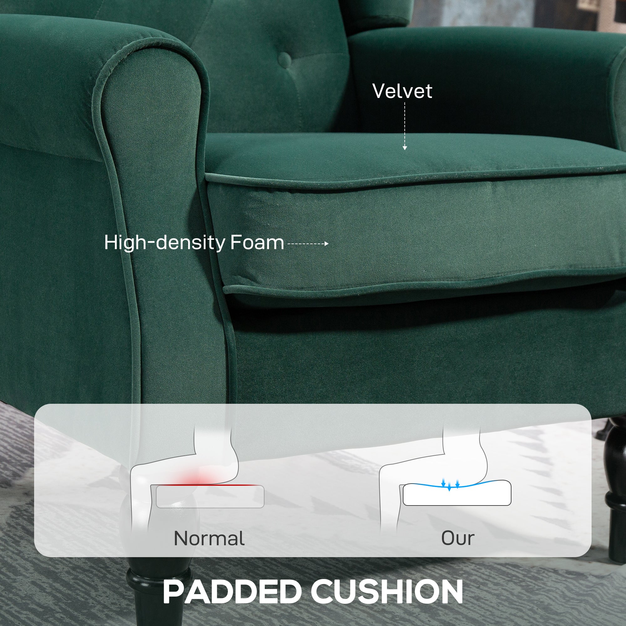 HOMCOM Wingback Accent Chair, Retro Upholstered Button Tufted Occasional Chair for Living Room and Bedroom, Green