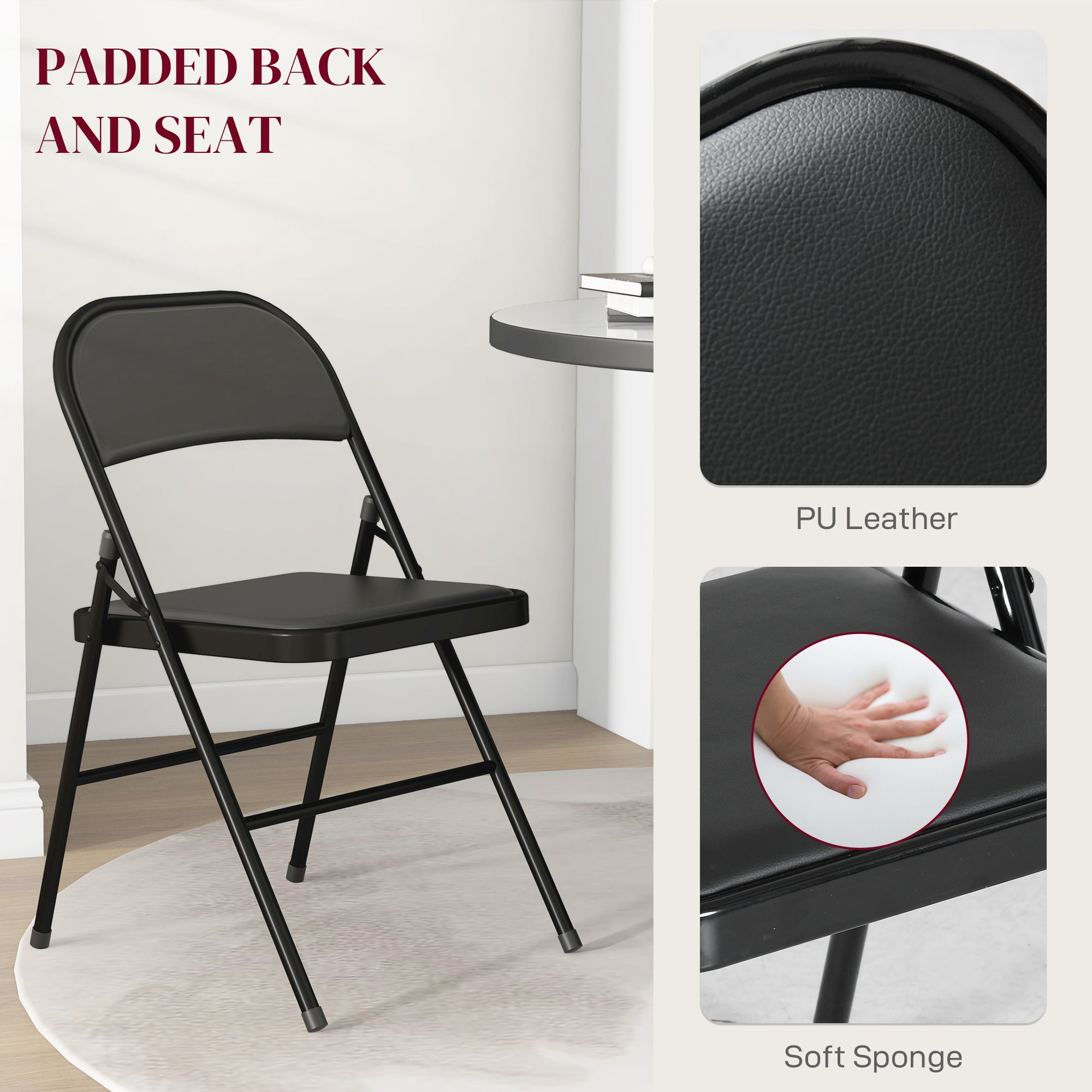 HOMCOM Set of Two Cushioned Folding Chairs - Black