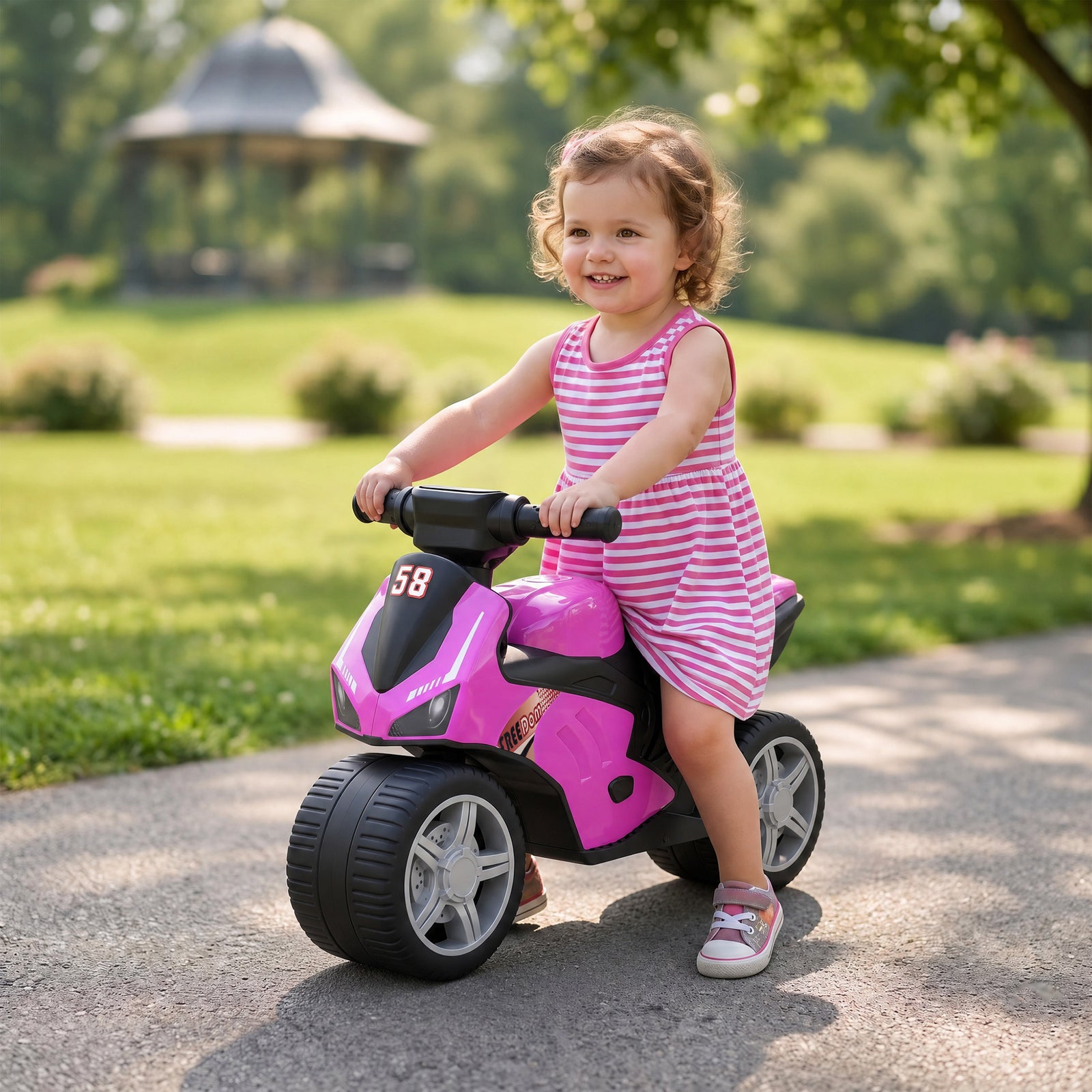AIYAPLAY Balance Bike with Music Extra-Wide Wheels Toddler Bike for Boys Girls Pink