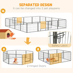 PawHut 16 Panels Heavy Duty Puppy Playpen, for Small Dogs, Indoor and Outdoor Use - Grey