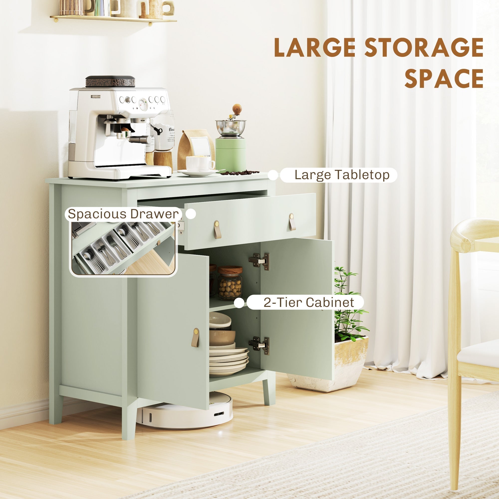 HOMCOM Farmhouse Style Sideboard - Light Green