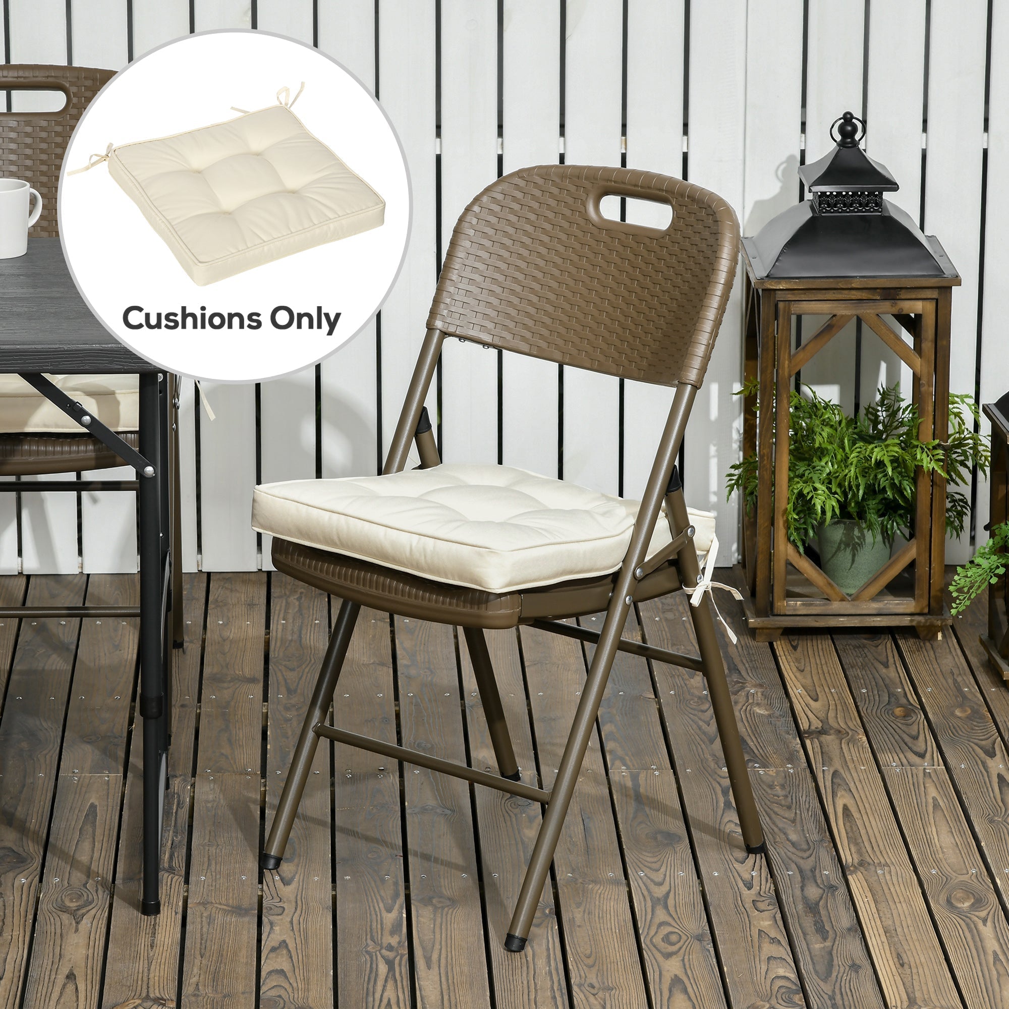 Outsunny Set of 4 Garden Seat Cushion with Ties, 42 x 42cm Replacement Dining Chair Seat Pad, Cream White