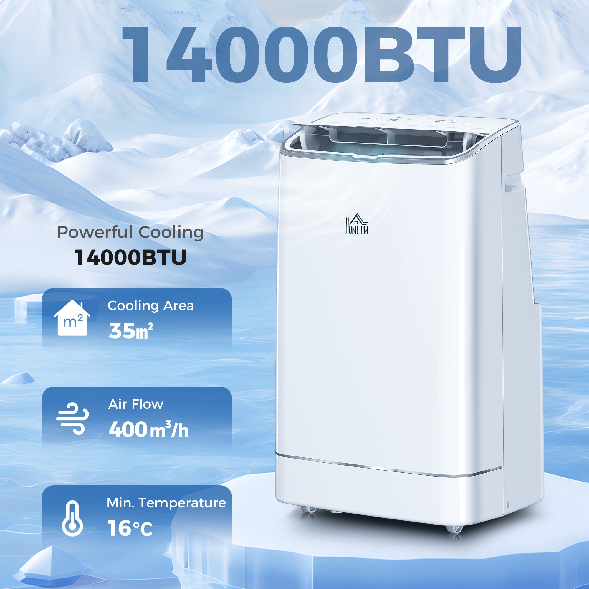 HOMCOM 14000 BTU Mobile Air Conditioner, 35mÂ², Smart Home WiFi, with Dehumidifier, Fan, 24H Timer, Window Kit, White