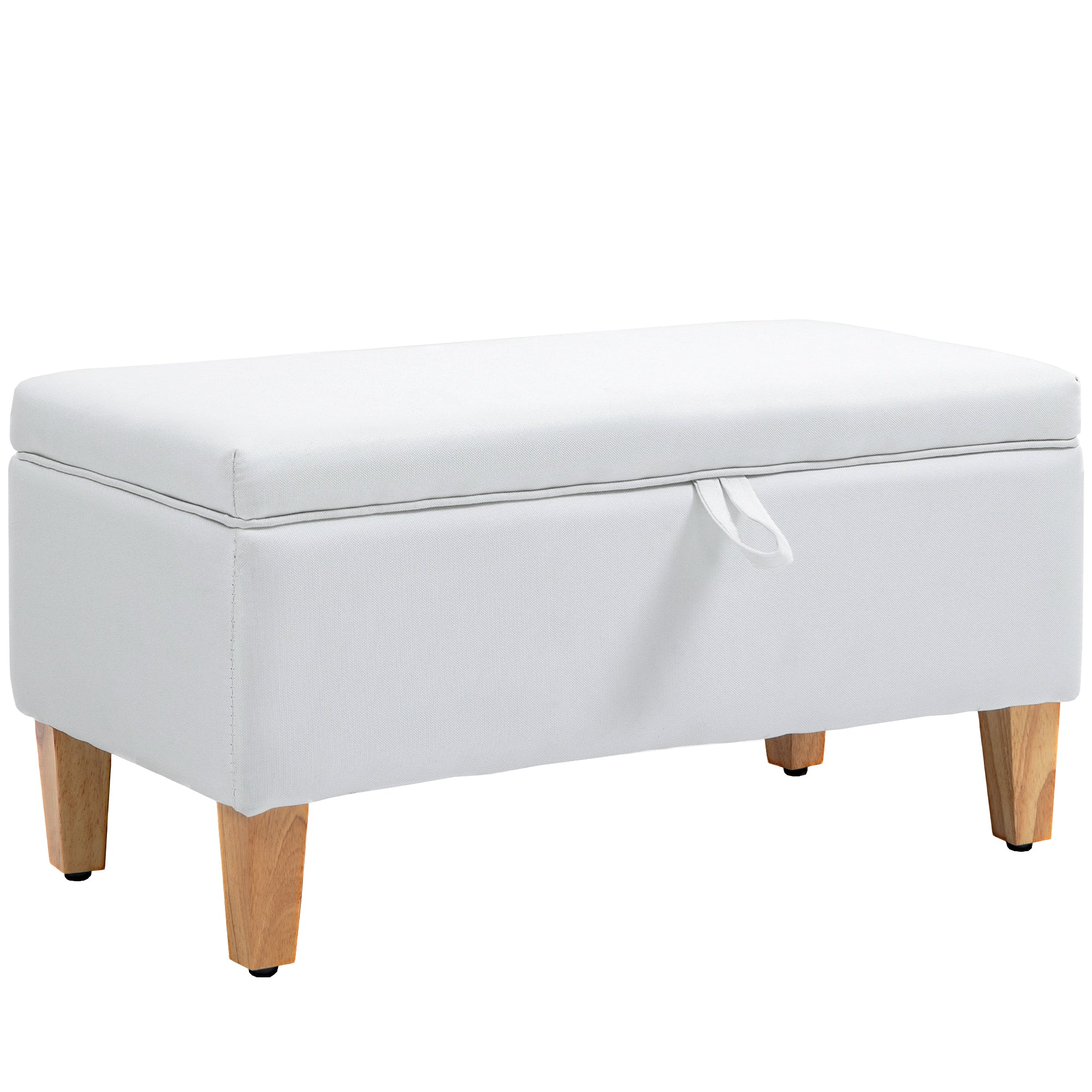 HOMCOM 30L Linen Storage Ottoman Padded Footstool with Rubberwood Legs for Storage Box, Bed End, Shoe Bench, Seating, Cream White