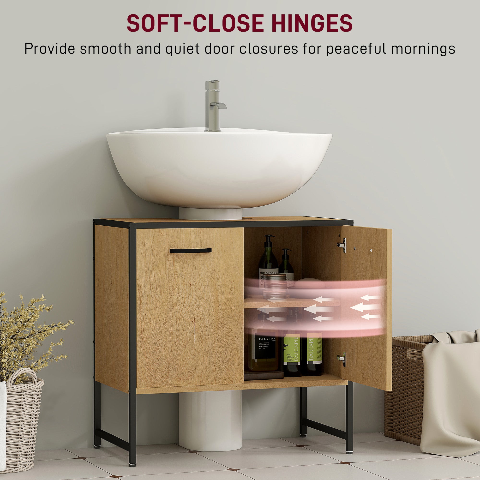 HOMCOM Bathroom Vanity Unit, Under Sink Storage Cabinet with Soft-Close Doors for Basin without or with Pedestal, Natural