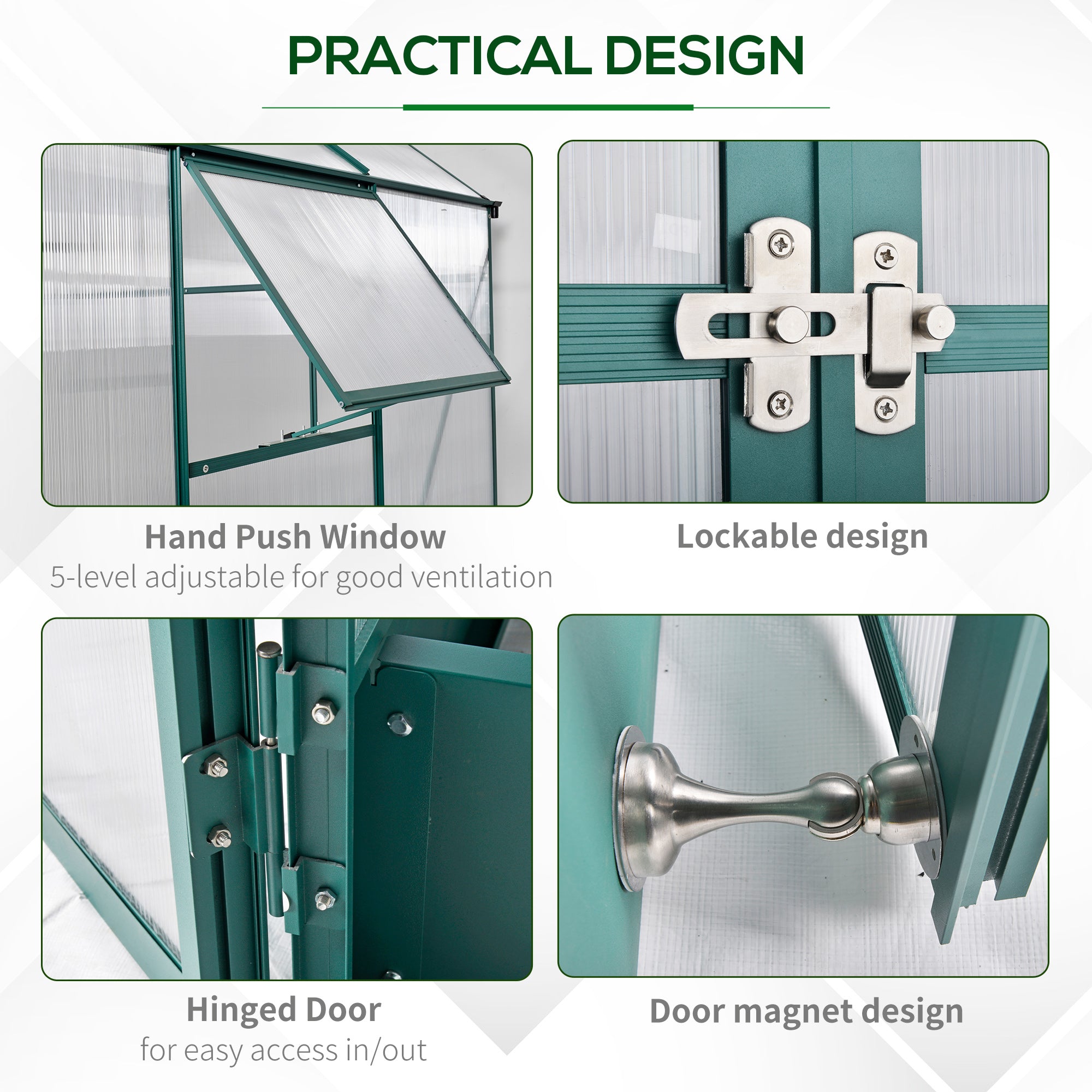 Outsunny 6x6 FT Polycarbonate Greenhouse with Base and Raised Bed, Walk-in Greenhouse with Aluminium Frame, Temperature Controlled Window, Foundation for Plants, Flowers, Vegetable