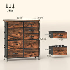 HOMCOM Chest of Ten Fabric Drawers - Rustic Brown