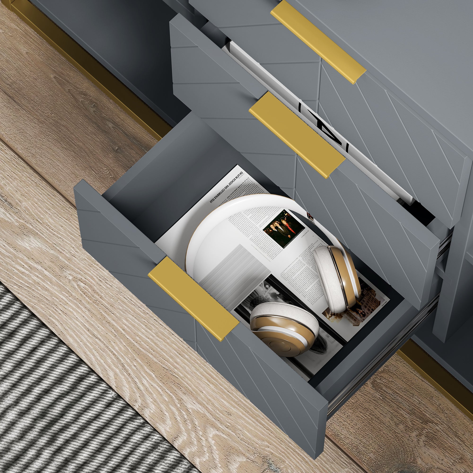 HOMCOM Sideboard with 3 Drawers and Adjustable Shelves for Living Room - Grey