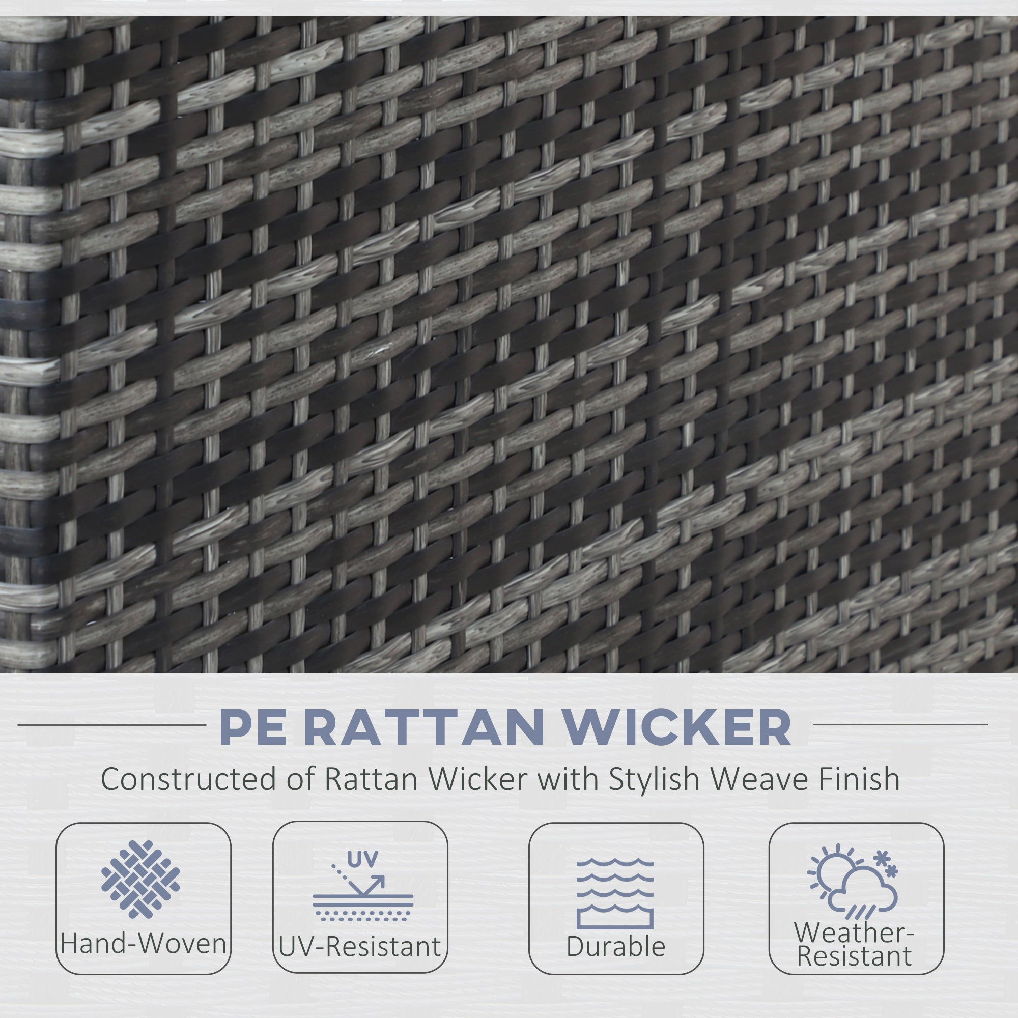 Outsunny 4pc Garden Rattan Wicker Outdoor Furniture Patio Corner Sofa Love Seat and Table Set with Cushions Side Desk Storage, Mixed Grey