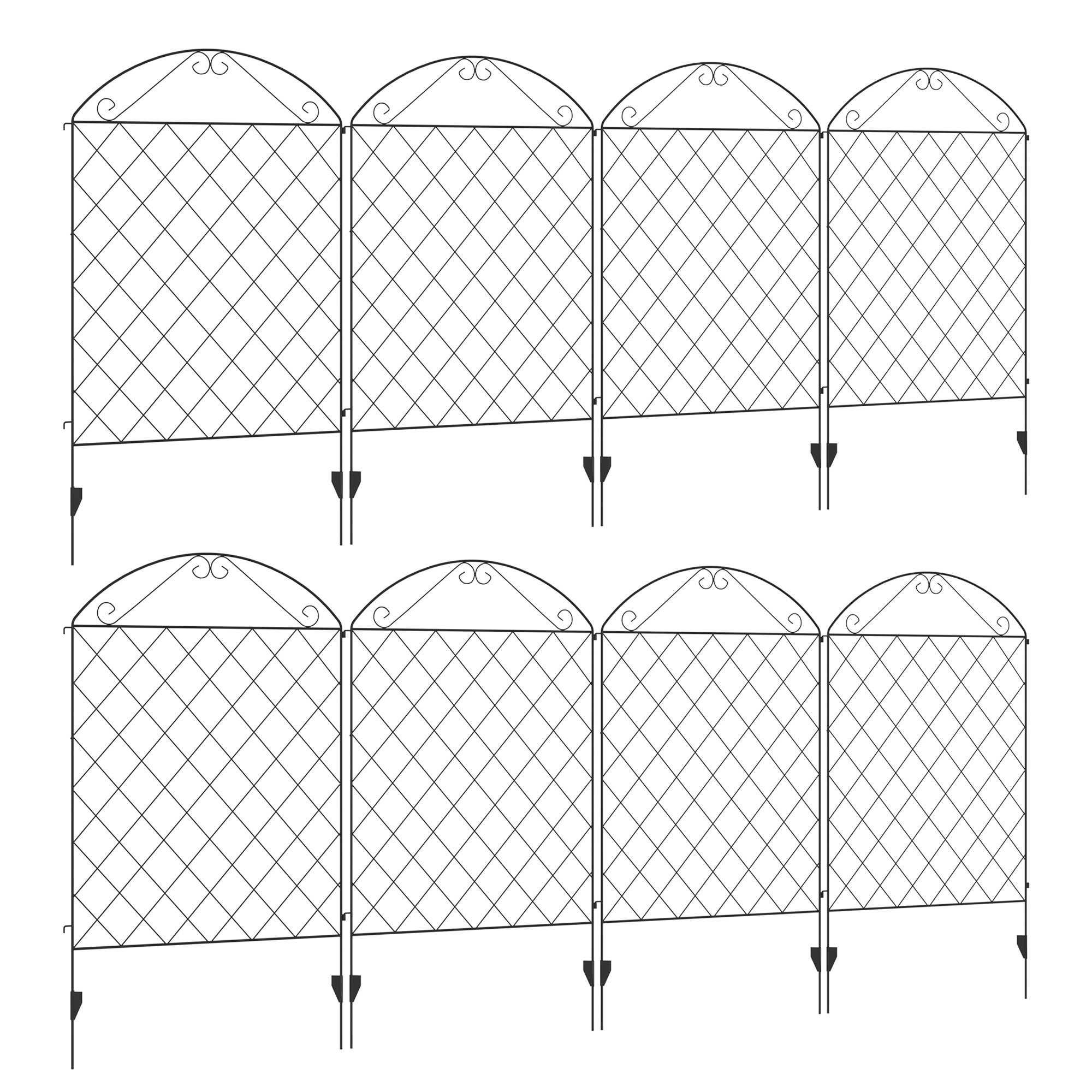 Outsunny Decorative Garden Fencing, 43in x 23ft Outdoor Picket Fence Panels, 8PCs Rustproof Metal Wire Landscape Flower Bed Border Edging Animal Barrier, Black