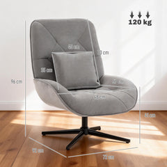 HOMCOM Accent Chair, Chenille Upholstered Swivel Armchair with Lumbar Pillow, High Back, Deep Seat and Metal Legs, Light Grey