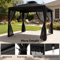 Outsunny 3 x 3 m Metal Gazebo, Garden Pavillion, Double Roof Outdoor Canopy Shelter with Mesh Sidewalls, Black