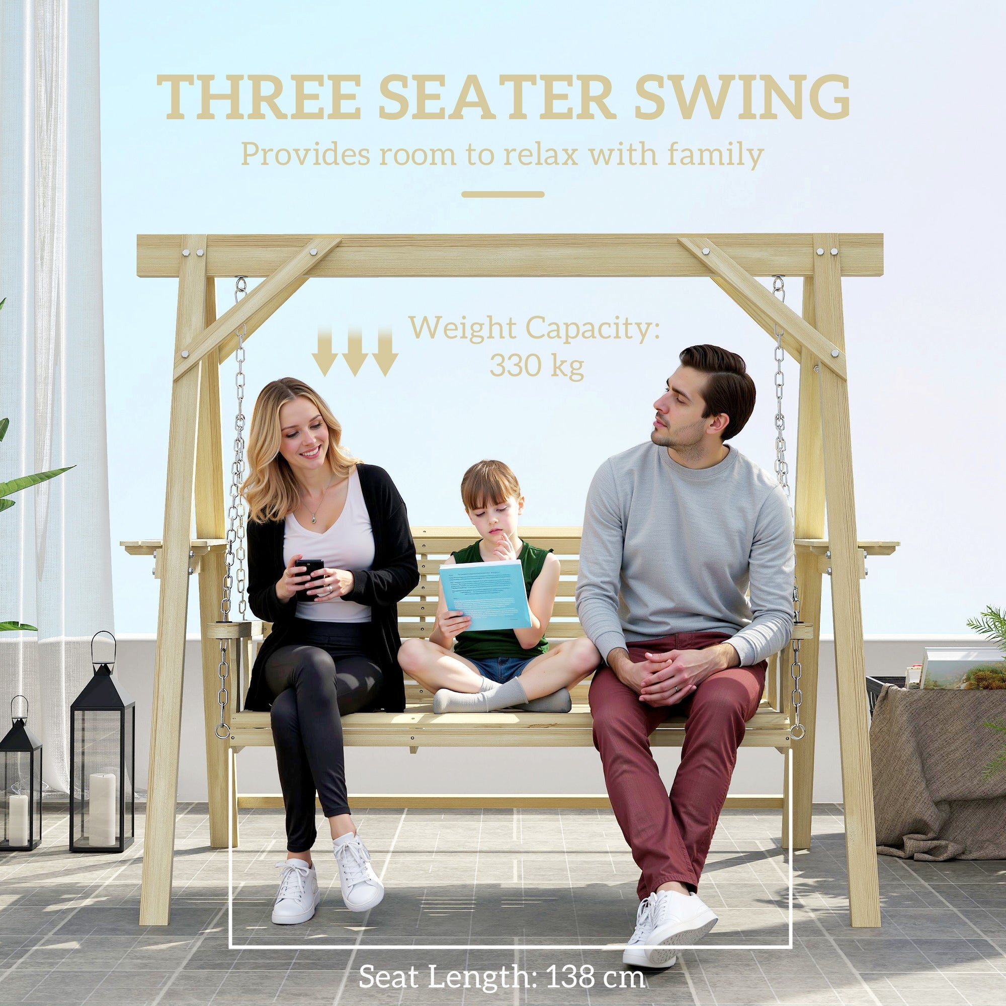 Outsunny Three-Seater Wooden Swing Bench