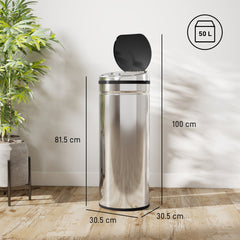 HOMCOM 50L Stainless Steel Sensor Bin - Silver Tone