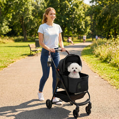 PawHut Dog Stroller, 3 in 1 Foldable Pet Stroller for Small Puppy Cat with Detachable Travel Carrier, Storage Basket, Black
