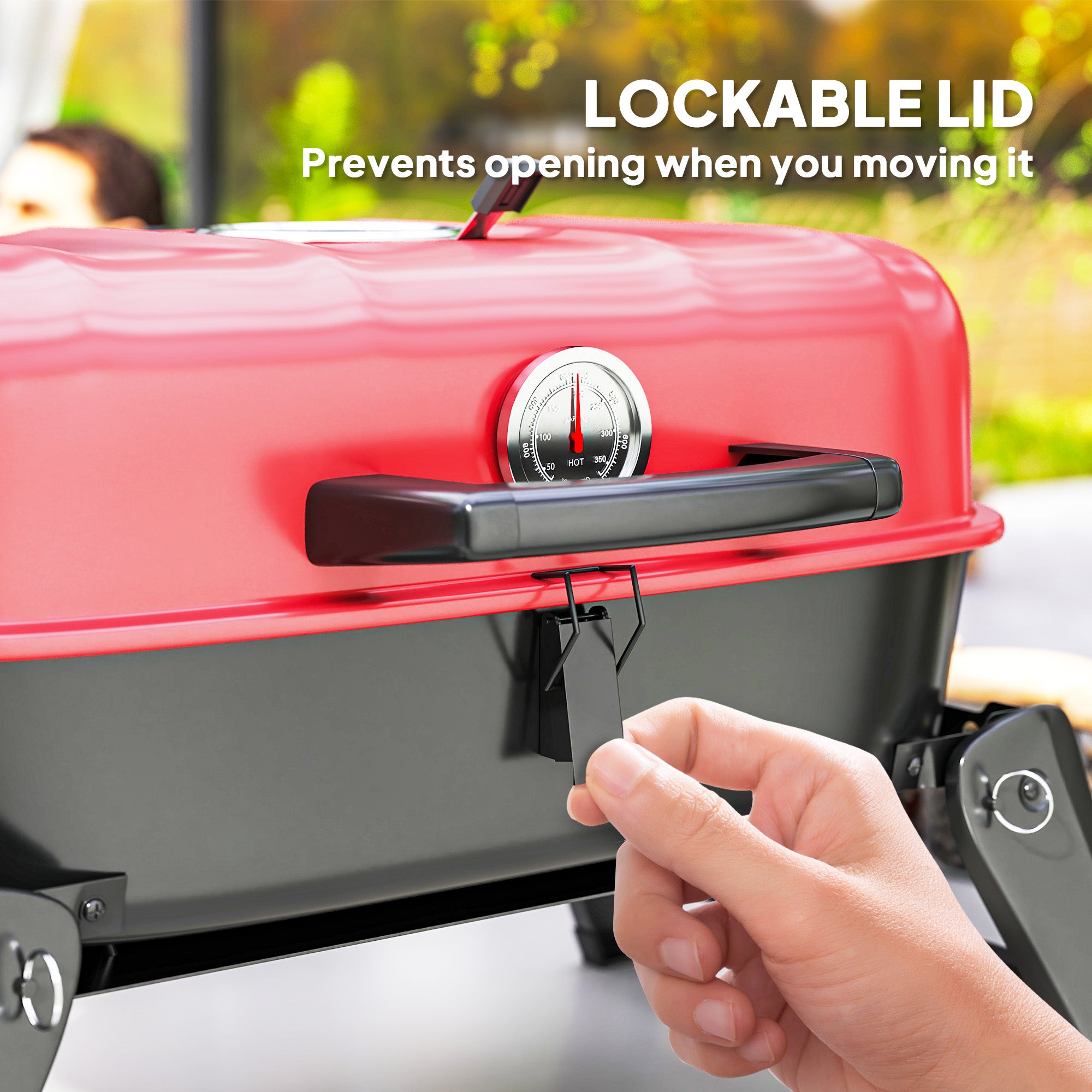 Outsunny Charcoal Barbecue Grill Folding BBQ Grill with 1232 cm√Ç¬≤ Cooking Area, Adjustable Vent, Thermometer, Handles for Camping Picnic, Red