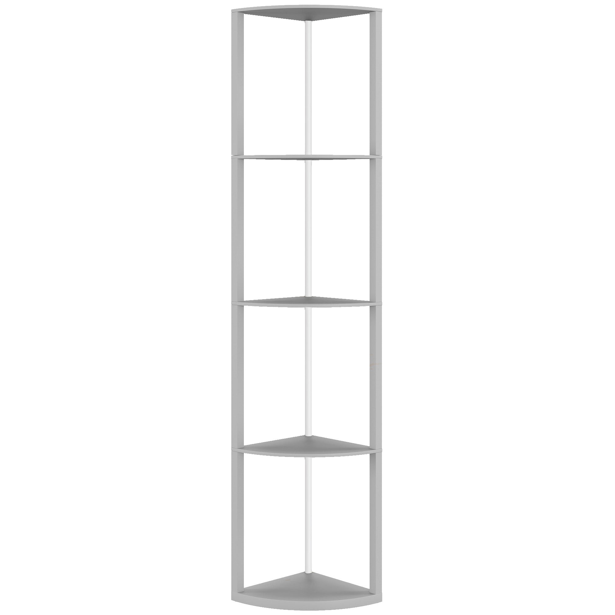 HOMCOM RGB LED Floor Lamp with Shelves, 5-Tier Dimmable Standing Lamp with Adjustable Brightness and Remote Control, Modern Corner Display Shelf Unit for Living Room Bedroom Office, Grey