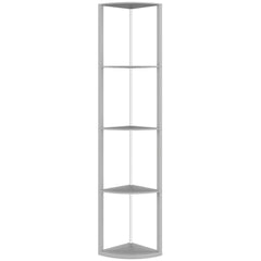 HOMCOM RGB LED Floor Lamp with Shelves, 5-Tier Dimmable Standing Lamp with Adjustable Brightness and Remote Control, Modern Corner Display Shelf Unit for Living Room Bedroom Office, Grey