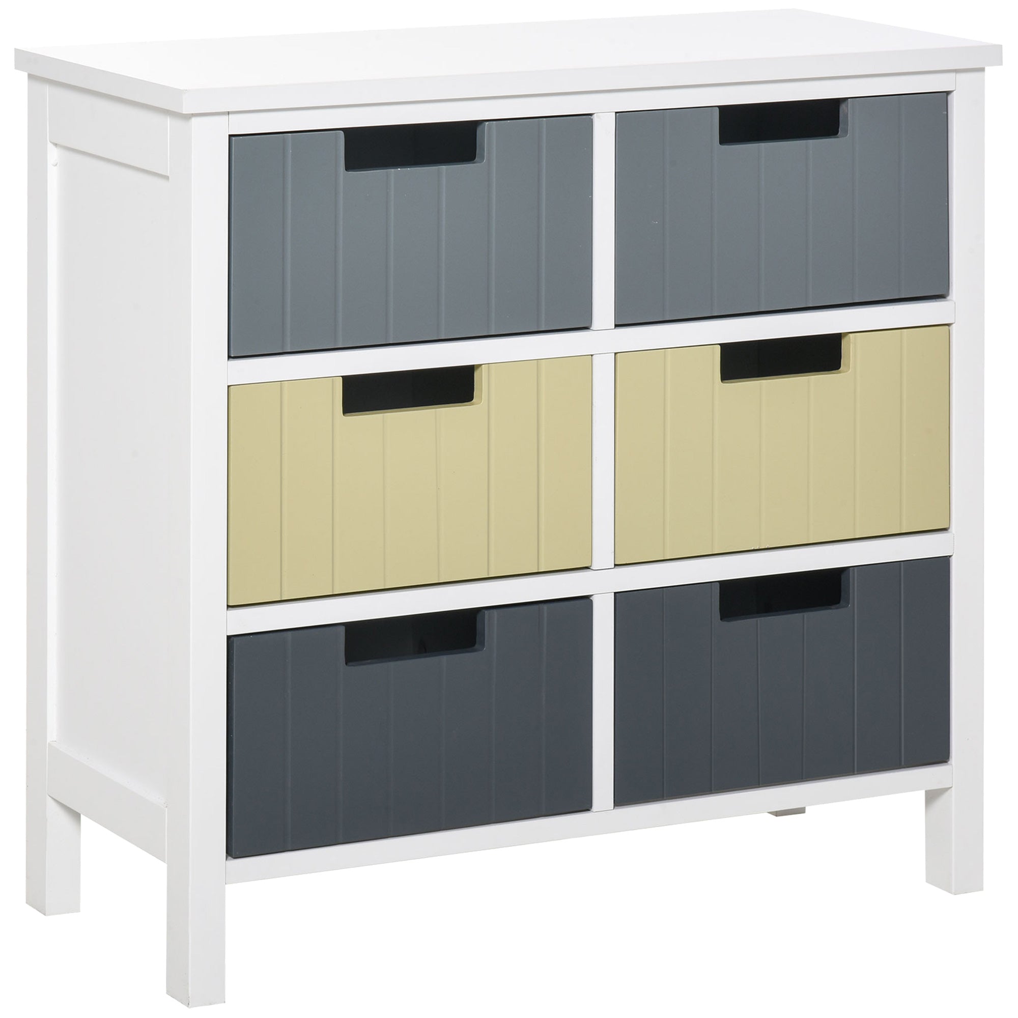 HOMCOM 6 Drawer Storage Tower, Dresser Chest with Wood Top, Organiser Unit for Closets Bedroom Nursery Room Hallway