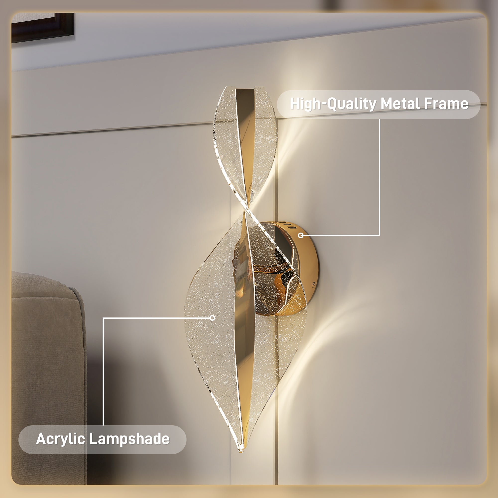 HOMCOM Led Wall Lamp 2 Pack, 13W Modern Indoor Spiral Wall Light, Colour Temperature Adjustable 3000K/4000K/6500K, for Bedroom, Living Room, Hallway, Stairs, Gold Tone