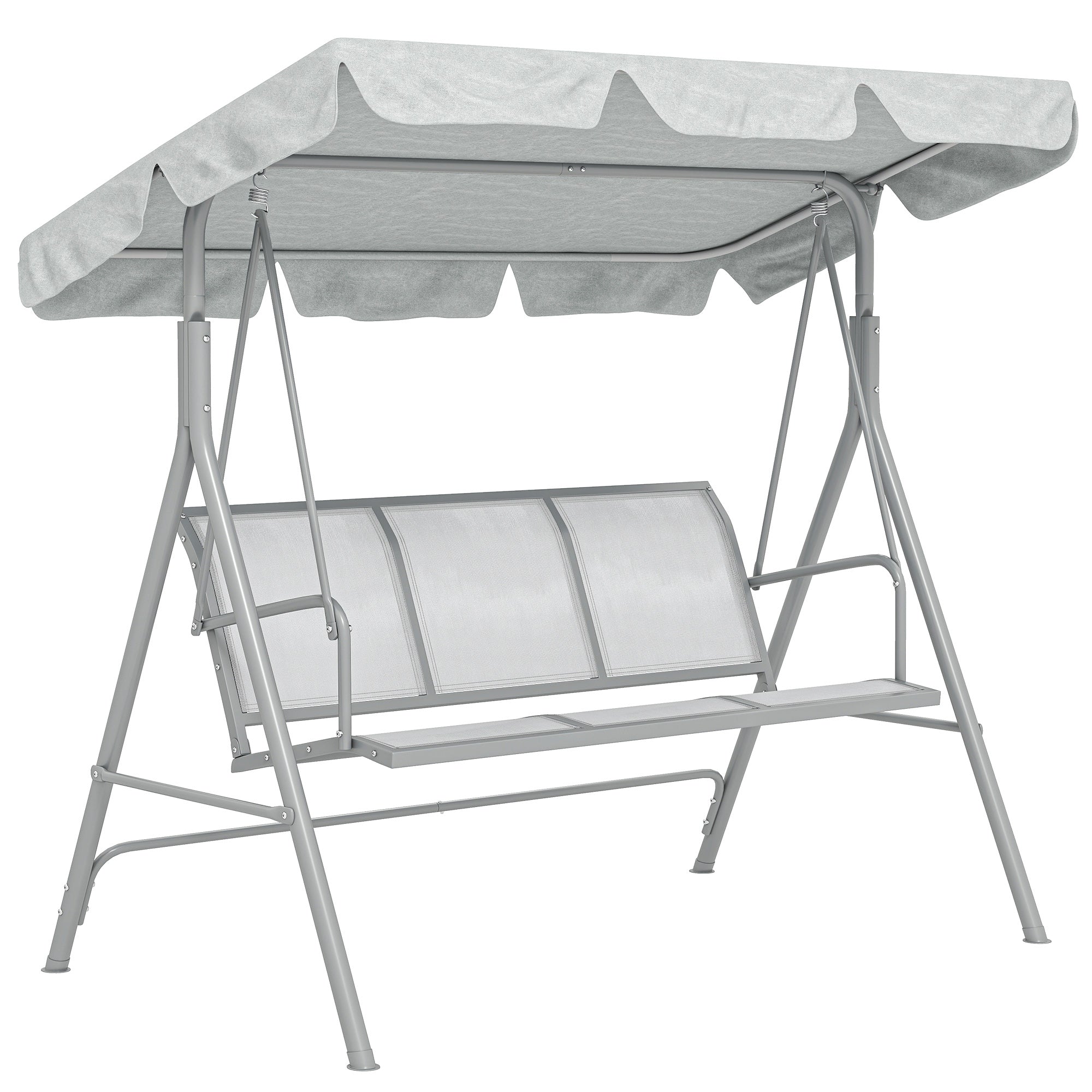 Outsunny Metal Garden Swing Chair, 3-Seater Swing Seat, Patio Hammock Bench Canopy Lounger, Light Grey