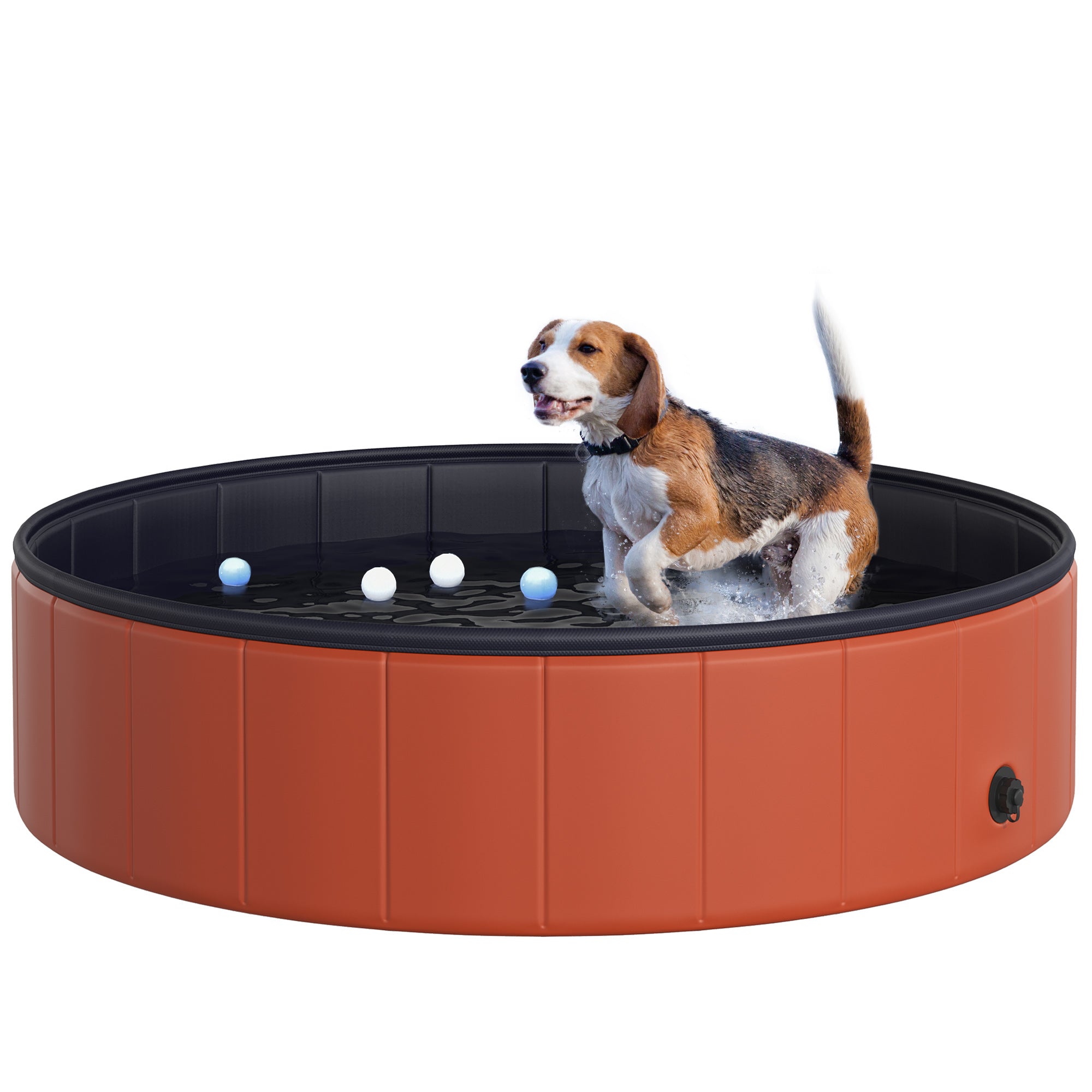 PawHut Dog Paddling Pool, Foldable Dog Pool, Leakproof & Hard Plastic, Portable Pet Bathtub with Non-Slip Base & Drainage Hole, for Indoors, Outdoors, Garden, Patio, 120 x 30 cm, Red