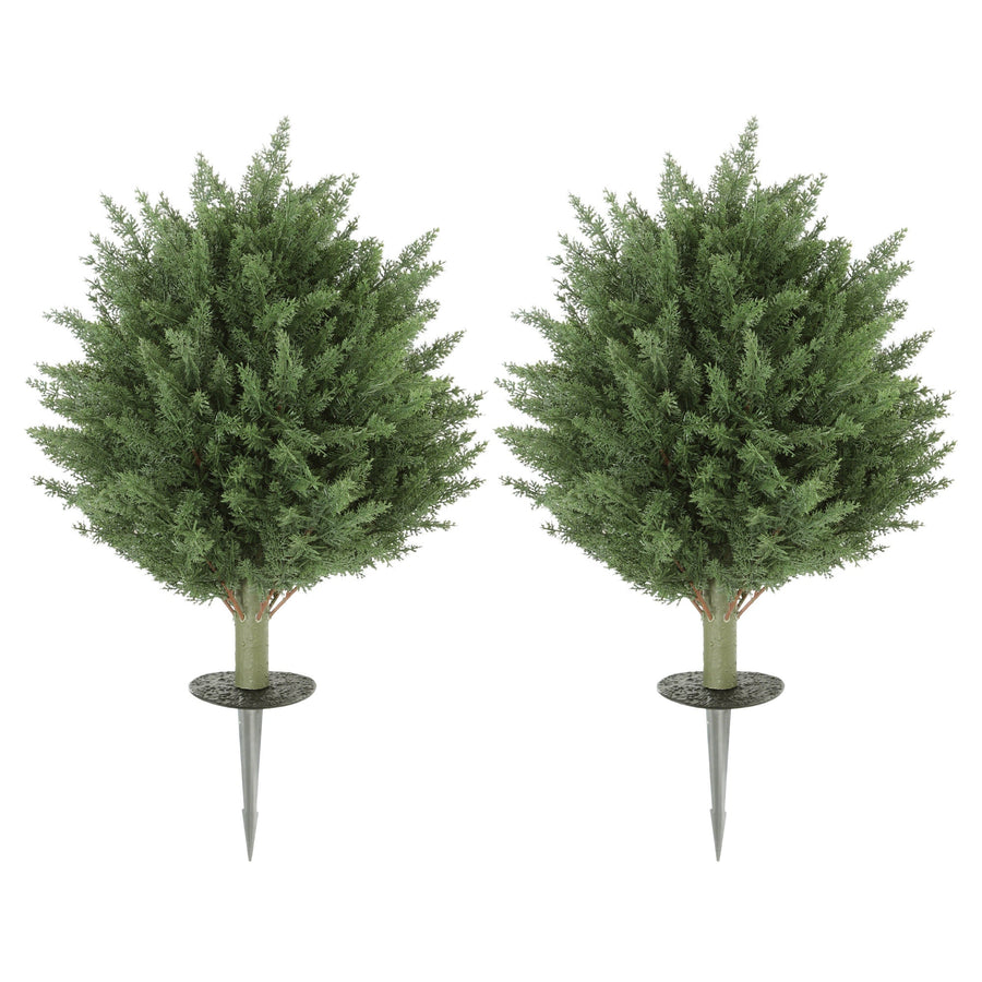 HOMCOM 60 cm Artificial Cypress Tree with Ground Stake, Set of 2 Artificial Plants for Indoor & Outdoor, UV Resistant, Green