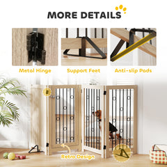 PawHut 4 Panel Freestanding Pet Gate, Indoor Dog Barrier with Lockable Door, Support Feet, 360° Flexible Hinges, Oak