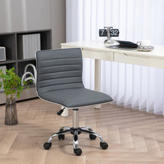HOMCOM Armless Task Desk Chair, Swivel Office Chair with Faux Leather, Adjustable Seat Height, Chrome Base, Wheels for Home, Dark Grey
