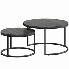 HOMCOM Set of Two Wood-Effect Stacking Tables - Black Wood Grain