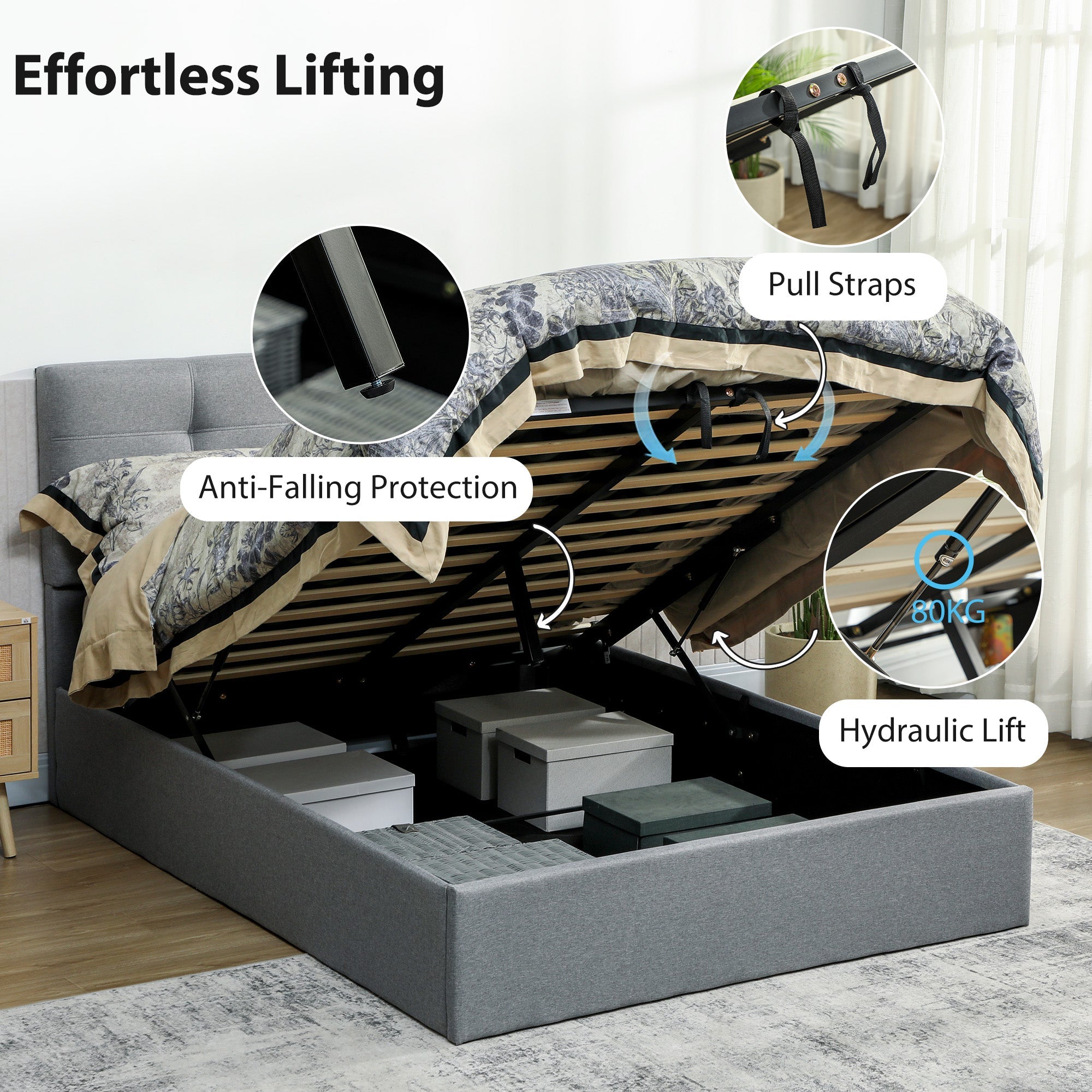 HOMCOM 4ft6 Double Ottoman Bed with Gas Lift Storage - Grey