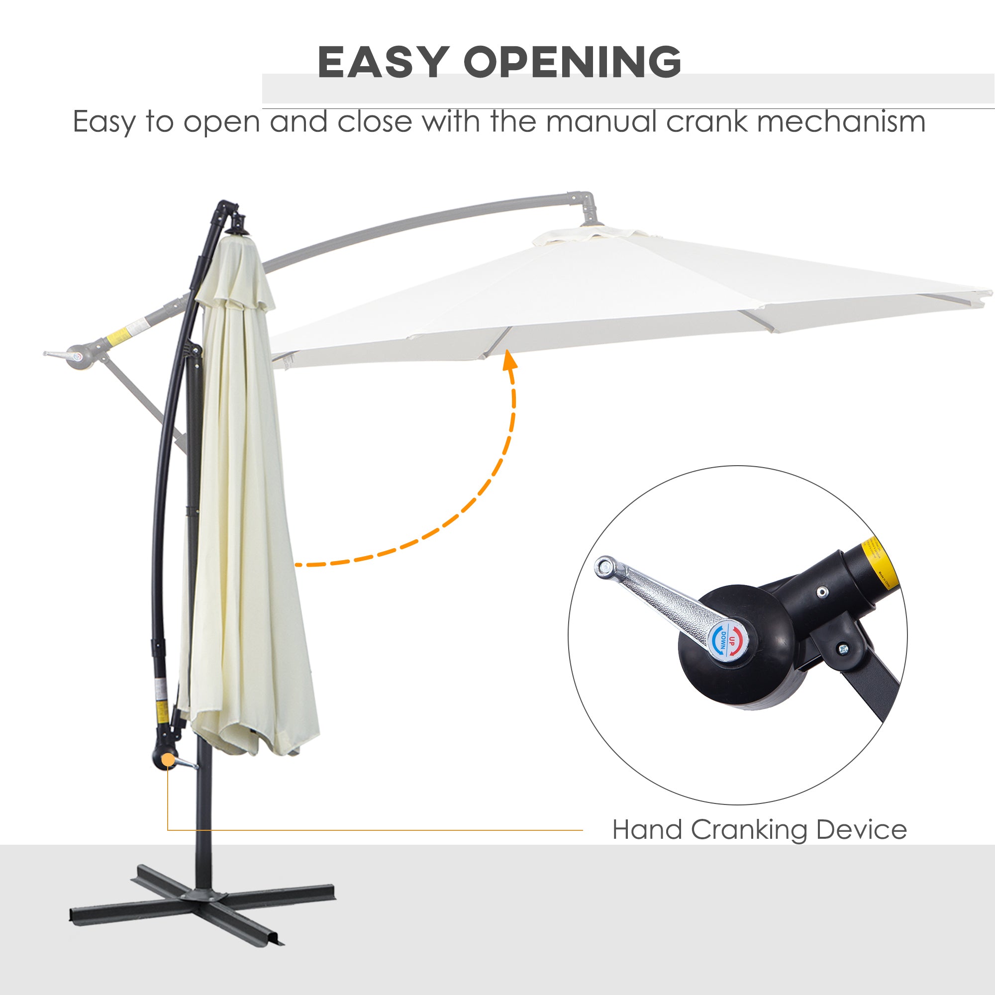 Outsunny 3m Banana Umbrella Parasol, Offset Cantilever Parasol Umbrella with Cross Base, Cream White