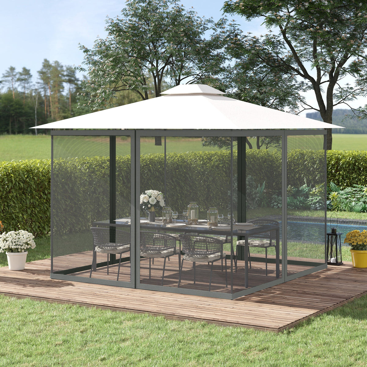 Outsunny 352 x 207cm Universal Replacement Mesh Sidewall Netting for Patio Gazebos and Canopy Tents, (Sidewall Only) Dark