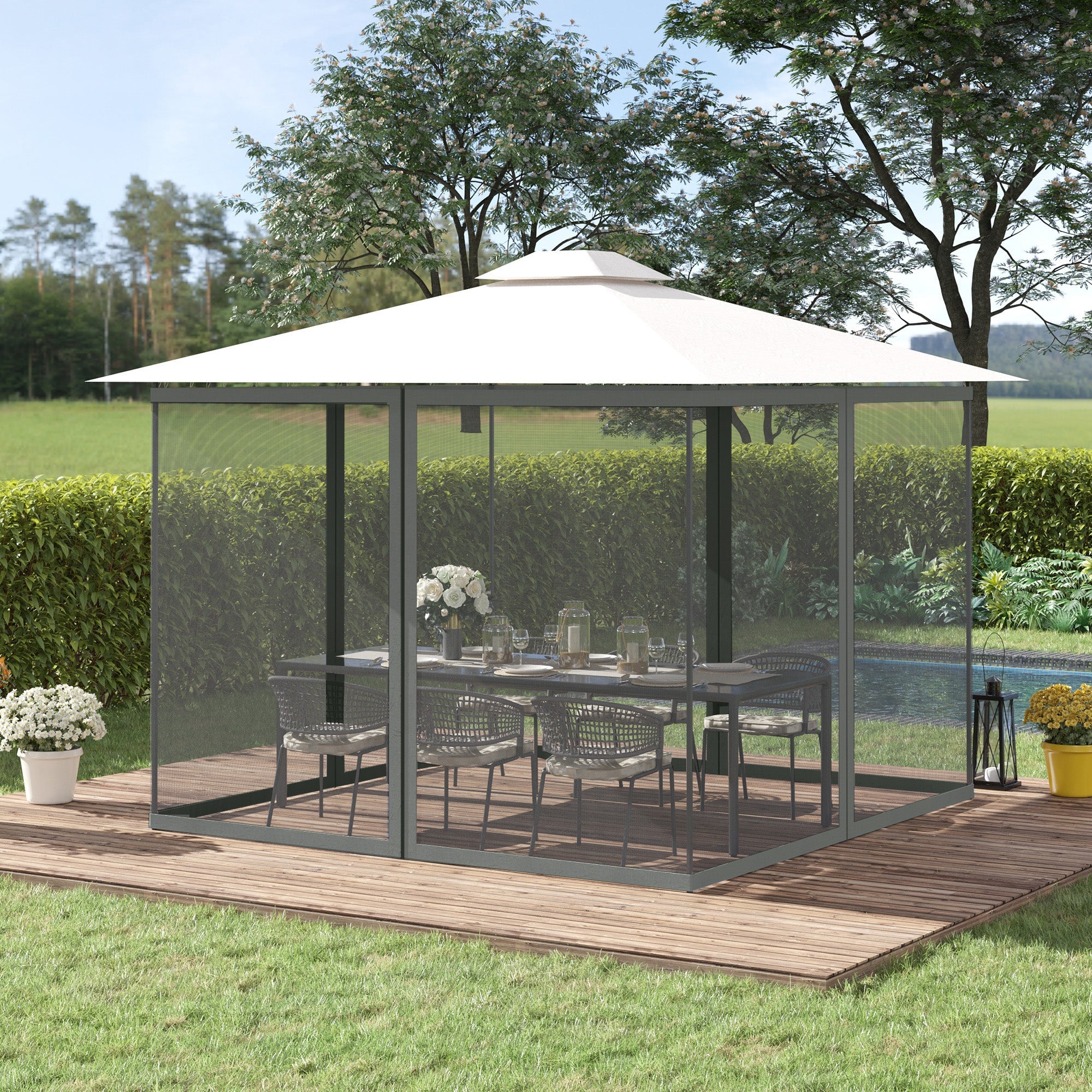 Outsunny 352 x 207cm Universal Replacement Mesh Sidewall Netting for Patio Gazebos and Canopy Tents, (Sidewall Only) Dark Grey