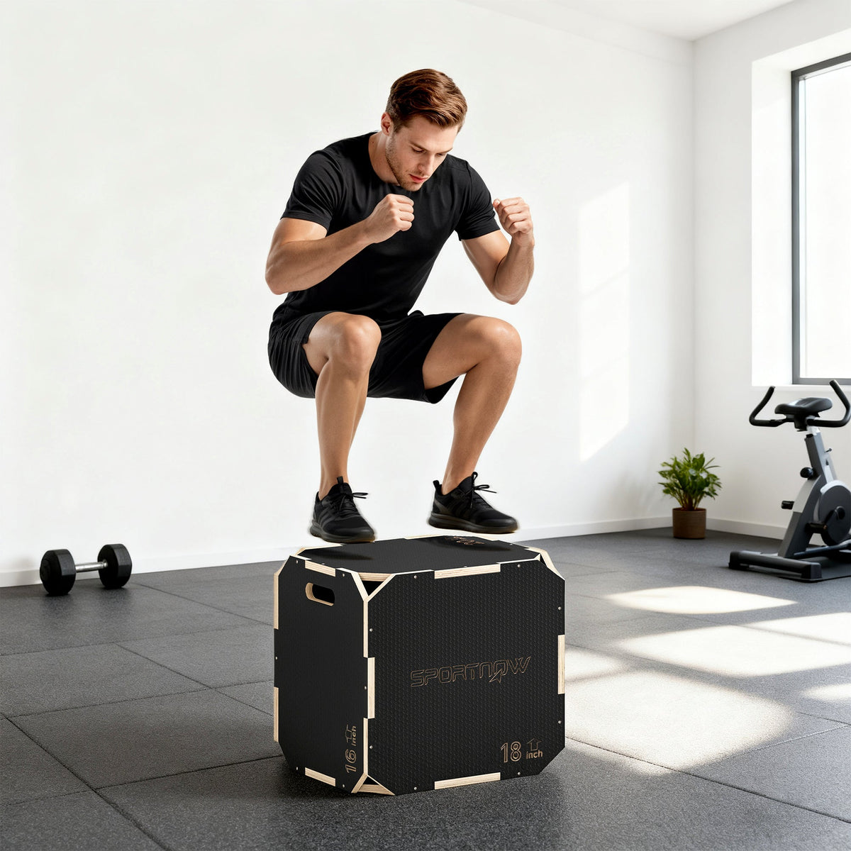 SPORTNOW Non-Slip Plyo Box, Corner-free Wooden Jump Box, 41 x 51 x 48 cm