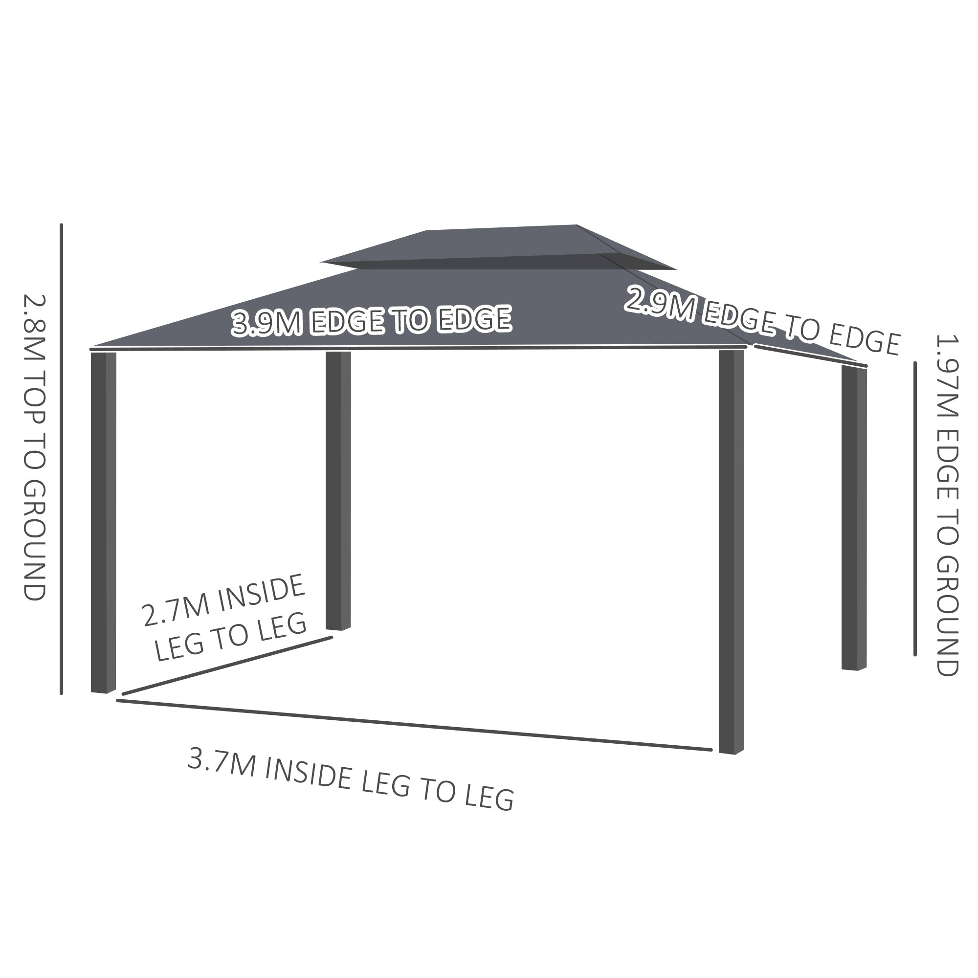 Outsunny 3 x 4m Aluminium GardenÂ Gazebo, Marquee Canopy Shelter Pavilion Party Tent with Nets and Curtains for Garden and Deck, Black