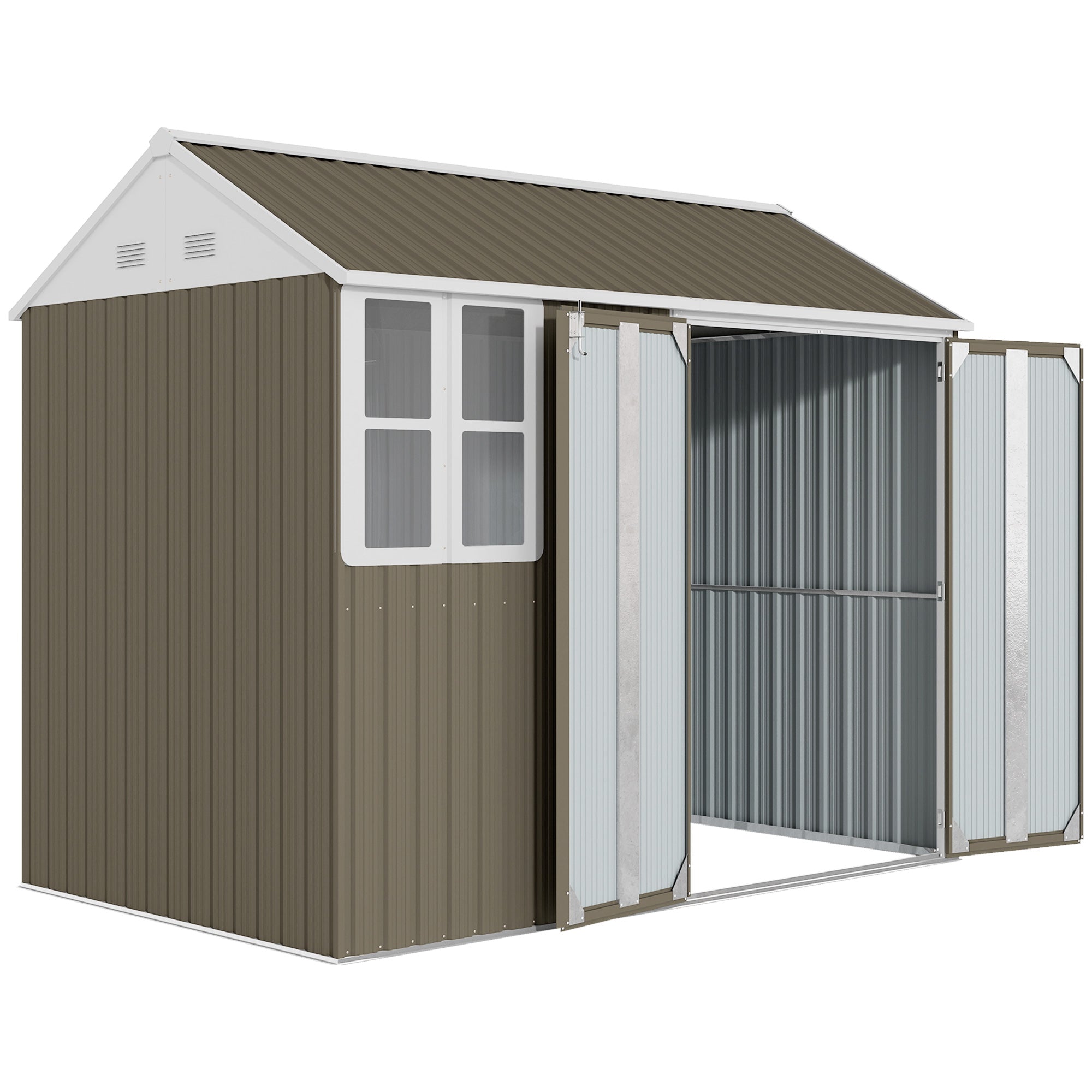 Outsunny 8 x 6 ft Galvanised Garden Shed, Outsoor Metal Storage Shed with Double Doors Window Air Vents for Patio, Lawn, Grey