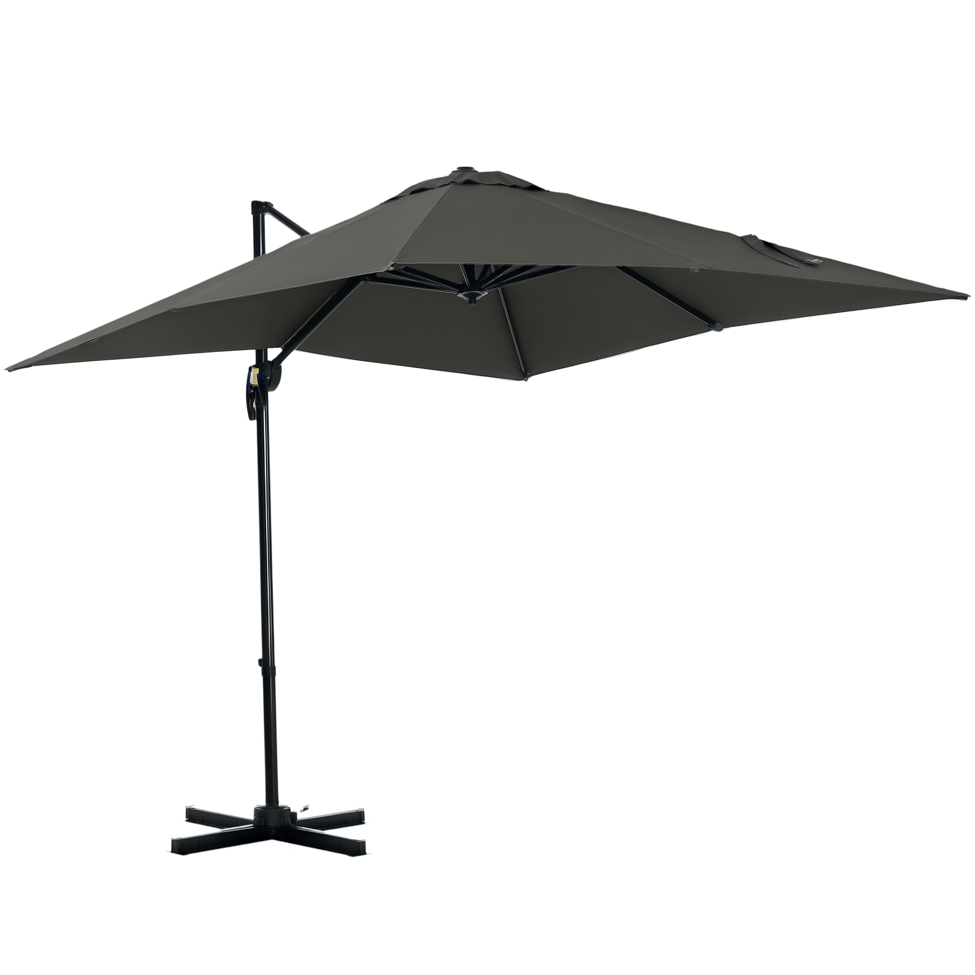 Outsunny 2.5 x 2.5m Patio Offset Parasol Umbrella Cantilever Hanging Aluminium Sun Shade Canopy Shelter 360 Rotation with Crank Handle and Cross Base, Grey