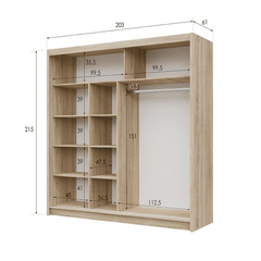 Oak Sonoma Mirrored Sliding Door Wardrobe 203cm – CHESTER 2