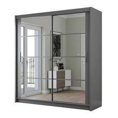 Graphite Mirrored Sliding Door Wardrobe 203cm – NORWICH