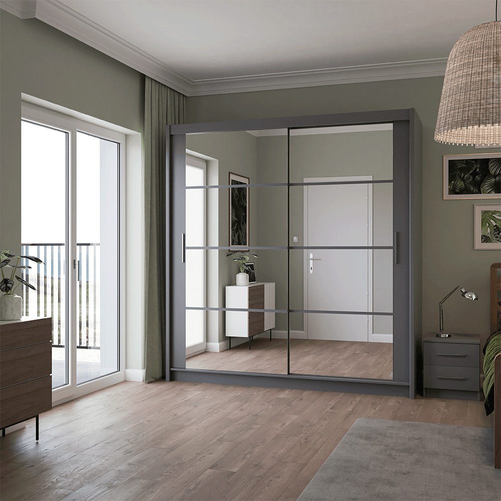 Graphite Mirrored Sliding Door Wardrobe 203cm – NORWICH