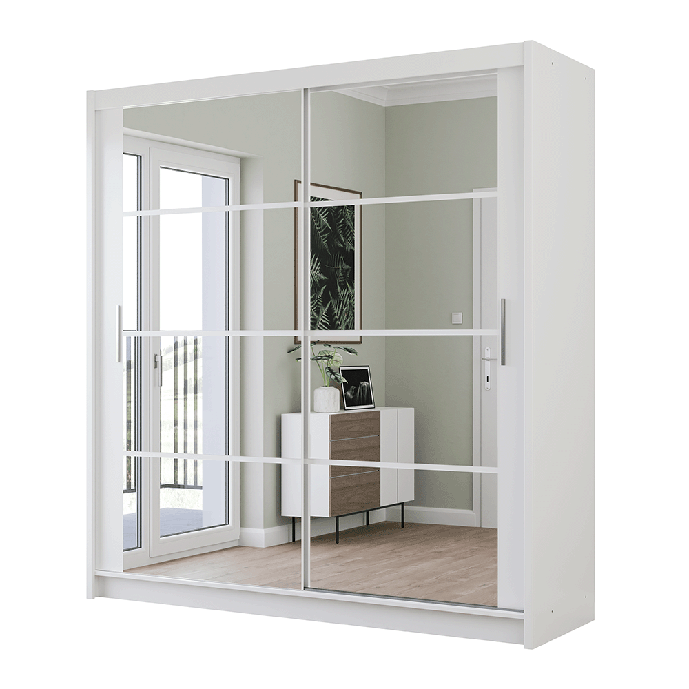 White Mirrored Sliding Door Wardrobe 203cm – NORWICH