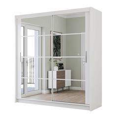 White Mirrored Sliding Door Wardrobe 203cm – NORWICH
