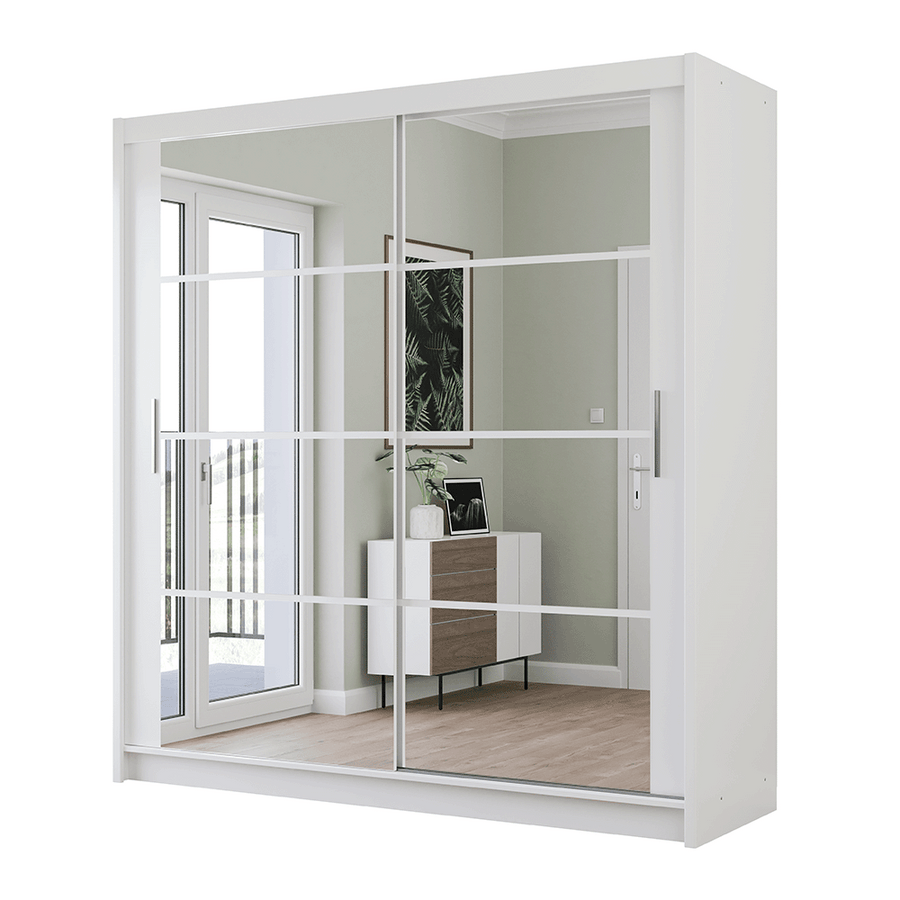 White Mirrored Sliding Door Wardrobe 203cm – NORWICH