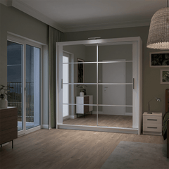 White Mirrored Sliding Door Wardrobe 203cm – NORWICH