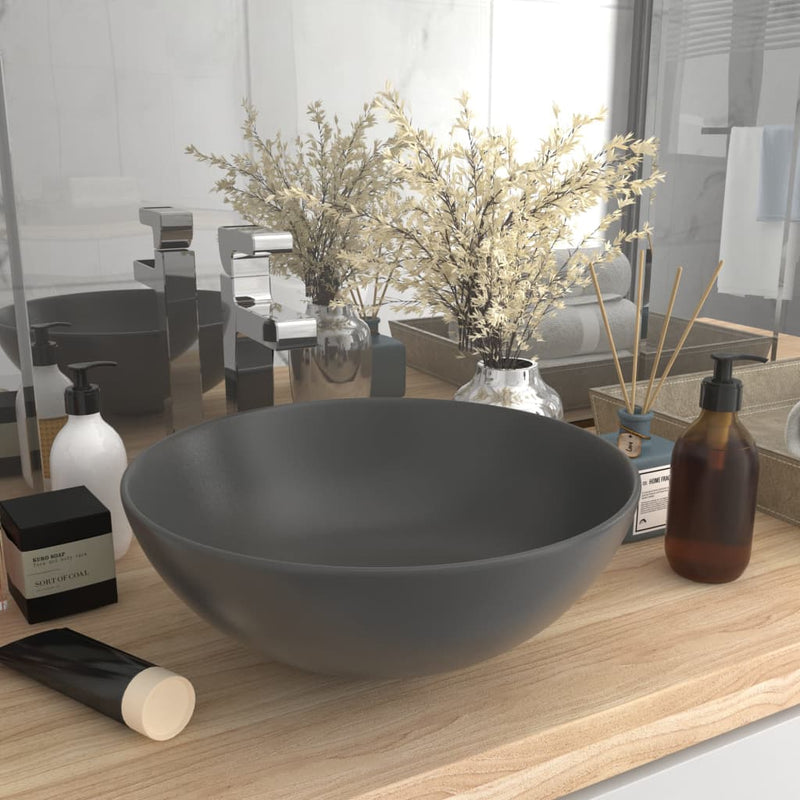 Bathroom Sink Ceramic Dark Grey Round