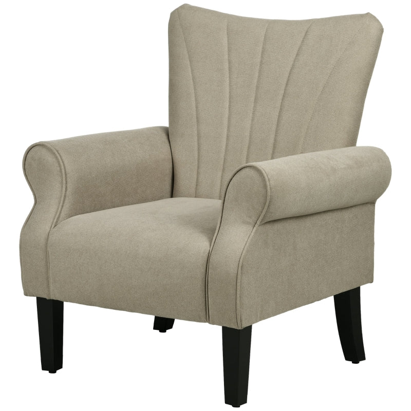 HOMCOM Upholstered Accent Chair with High Back, Rolled Arms and Wood Legs, Soft Thick Padded Armchair