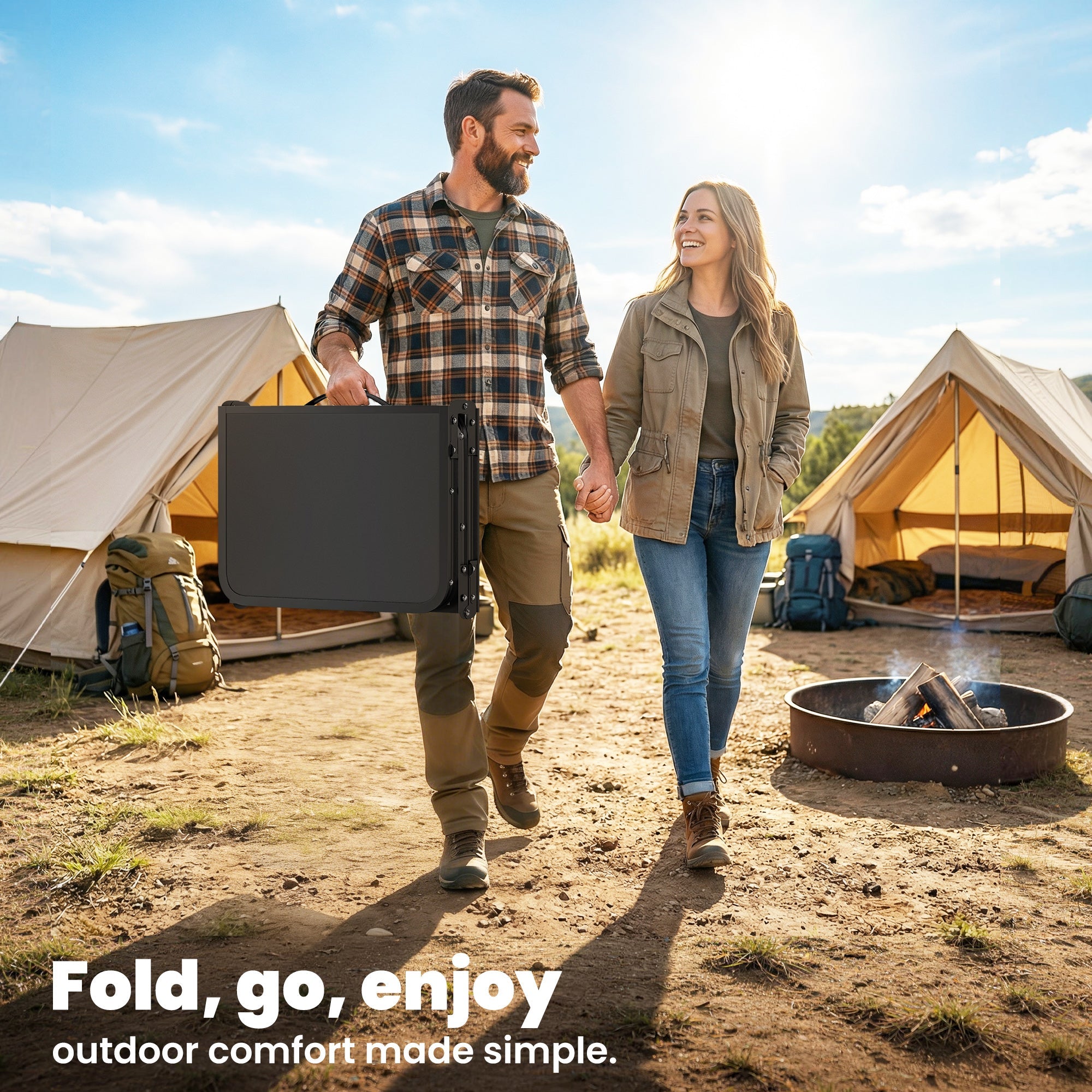 Outsunny 3ft Folding Camping Table, Picnic Table with Mesh Storage Layer, Carrying Bag and Metal Frame, Black