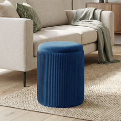 HOMCOM Storage Ottoman Modern Velvet Round Foot Stool for Living Room Bedroom 45 cm Blue